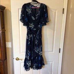 Calvin Klein Collection Dark Blue Floral Midi Dress